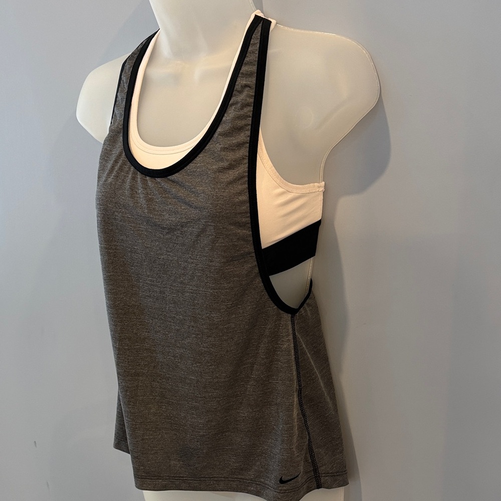 Nike Gray and White Layered Sport Tank Top
